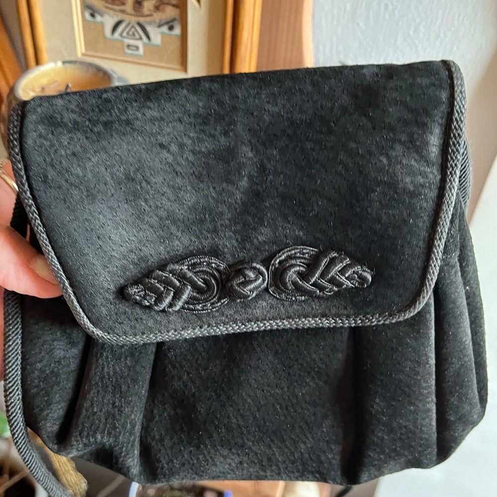 MEYERS USA Black Suede Bag Vintage 60s 70s Magnetic Flap Leather Lined READ DESC